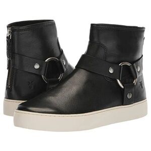 Frye Lena Harness Booties Womens Size 8 Black Leather Ankle Sporty Boots NEW